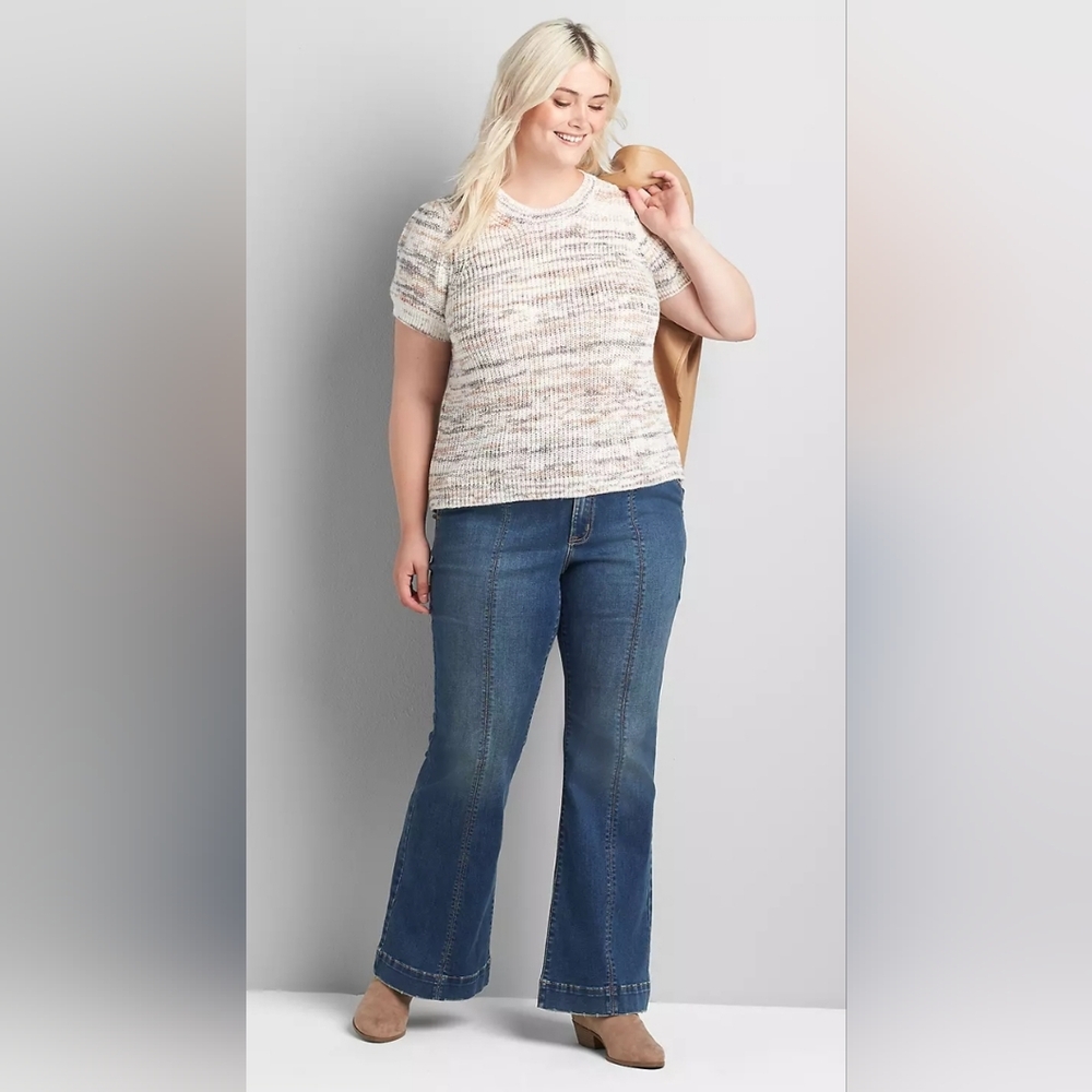 Lane Bryant Cream Tan & Grey Knit Sweater - Sz 22/24 - Picture 3 of 9